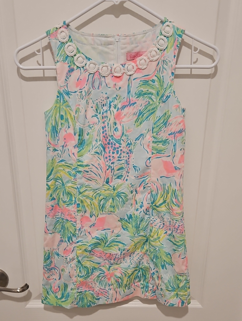 Girls Lilly Pulitzer Pink & Aqua Tropical Animal Shift Dress 8
